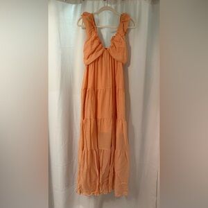 SHEIN Peach Ruffle Strap Tiered Maxi Dress